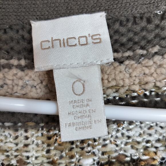 4535)Chico's Greta Mirror Fringe Neutral Combo Open Front Cardigan Sz 0/Small - Picture 7 of 8
